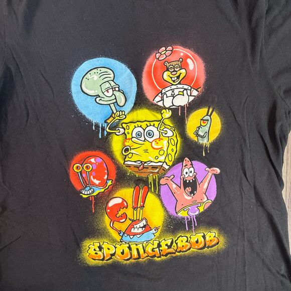 SpongeBob & Friends Cast Cartoon Graphic Tee Black Unisex Preowned - Picture 3 of 5